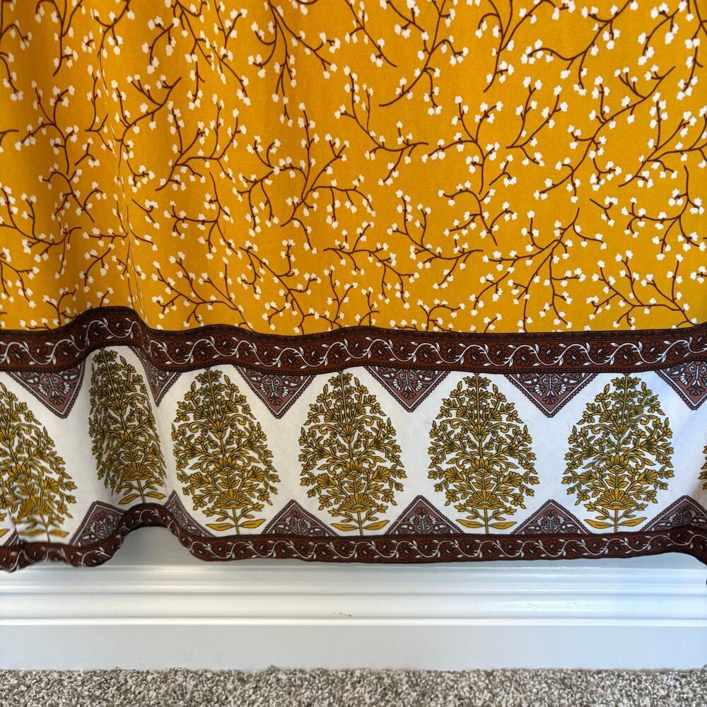 Loscana Mustard Yellow Floral Border Print Maxi Dress Short Sleeve S Cottagecore - Picture 2 of 9